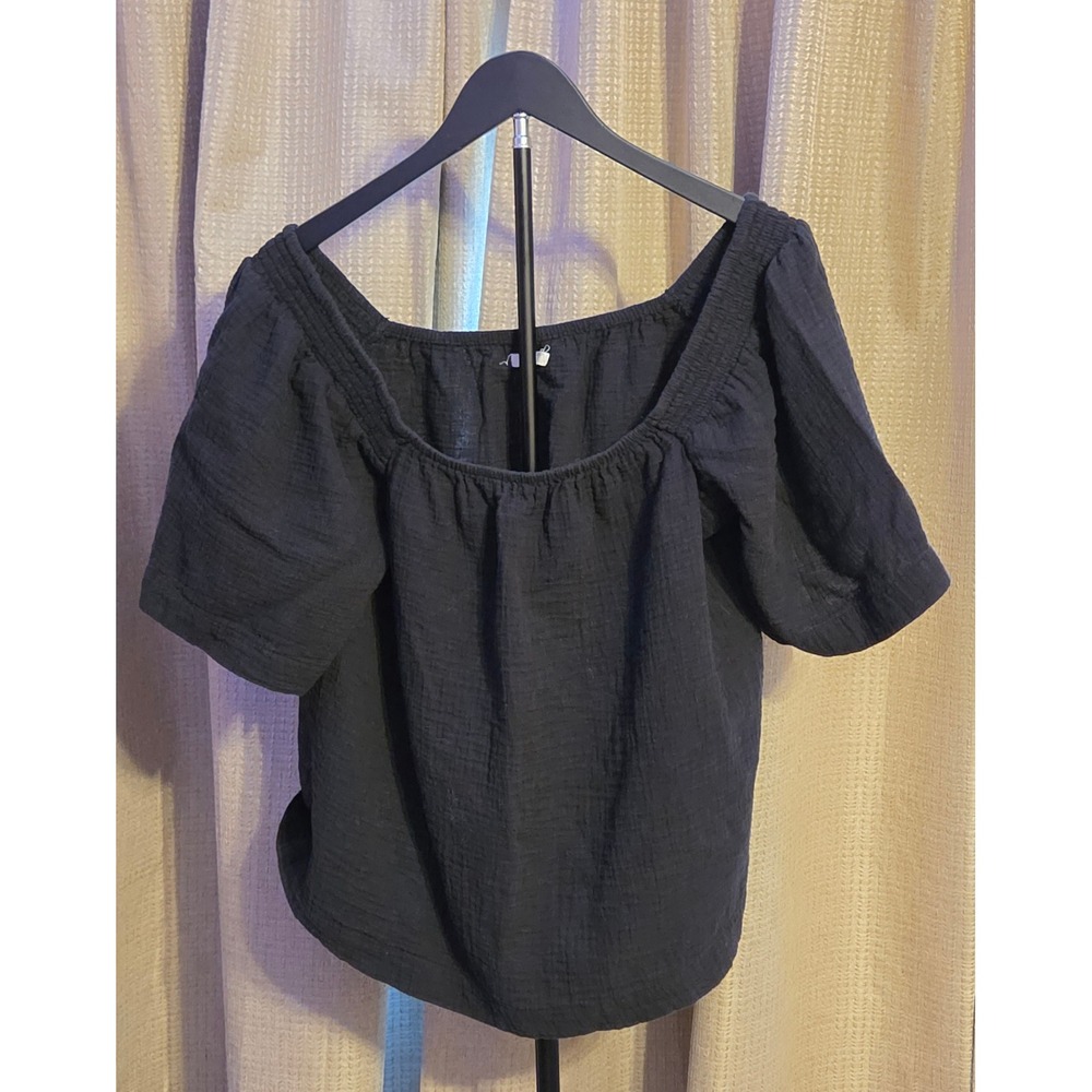 Maurices Bubble Sleeve Square Neck Blouse Women's Size XL Black